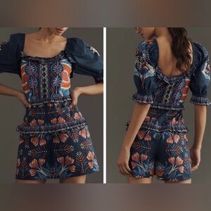 NWT FARM Rio Navy Floral Folk Print Romper | Small